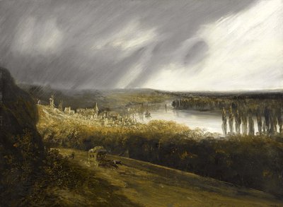 Blick auf die Seine mit einer Kutsche von Georges Michel