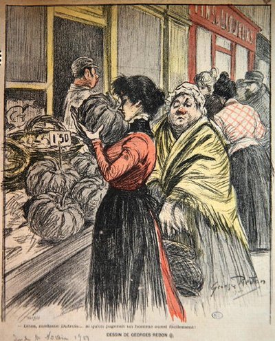 Zwei Frauen wählen einen Kürbis auf einem Markt, späte 19. Jahrhundert von Georges Redon