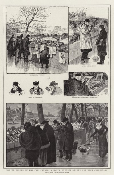 Winterszenen an den Pariser Quais, ein Paradies für Buchsammler von Georges Redon