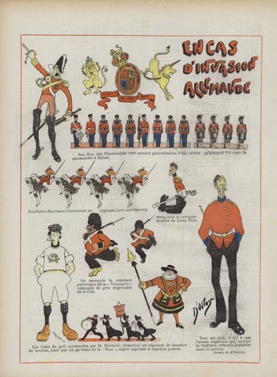 Im Falle einer deutschen Invasion. Illustration für Le Rire von Georges d 1878 1937 Ostoya