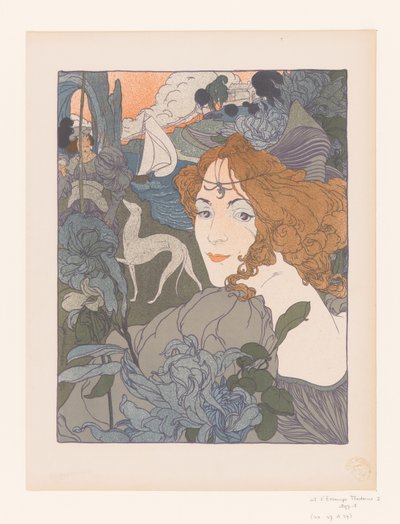 Dame mit Edelmann und Windhund an einem Fluss von Georges de Feure