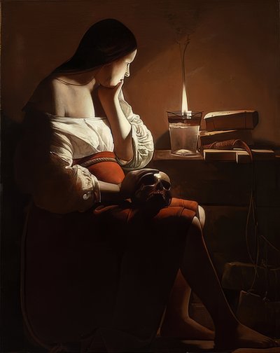 Maria Magdalen mit rauchender Flamme von Georges de La Tour