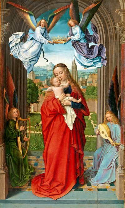 Jungfrau und Kind mit vier Engeln von Gerard David