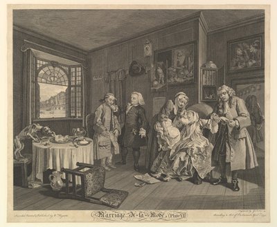 Die Modeheirat, Tafel VI, 1. April 1745 von Gerard Jean Baptiste Scotin