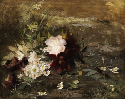 Seerosenblumen und Margeriten am Ufer von Gerardina Jacoba van de Sande Bakhuyzen