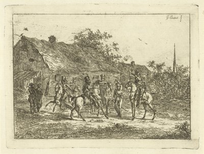 Kavallerie in einem Dorf von Gerardus Emaus de Micault