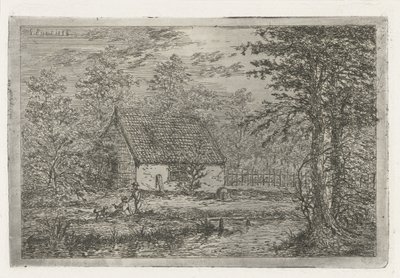 Ehepaar mit Hund bei einer Scheune von Gerardus Emaus de Micault