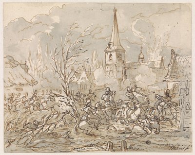 Reiterkampf bei der Einnahme eines Dorfes von Gerardus Emaus de Micault