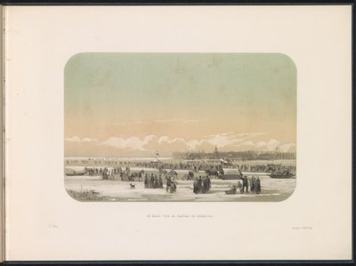 Eisvergnügen auf der Maas in Rotterdam, in der Ferne die Fabrik in Feijenoord, 1855 von Gerardus Johannes Bos