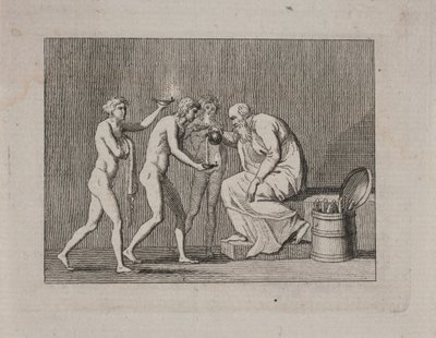 Allegorie mit drei Jünglingen und einem alten Mann in antiker Tracht von Gerhard Ludvig Lahde