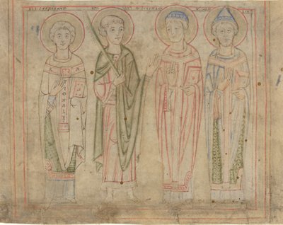Heilige Cyprian, Vitus, Stephan und Cornelius von German 12th Century
