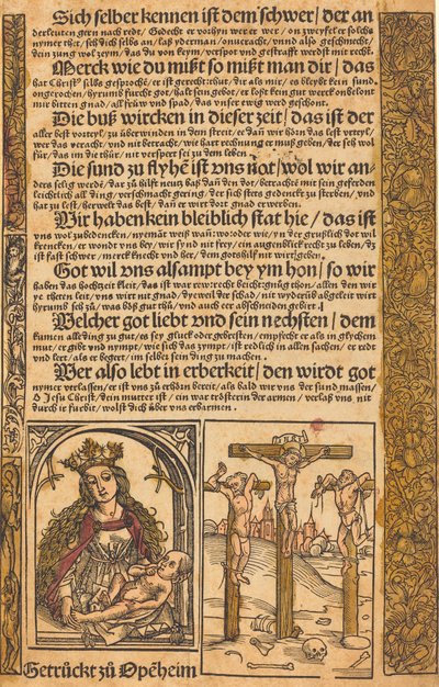 Flugblatt mit zwei Szenen aus dem Leben Christi und grotesken Rändern von German 15th Century