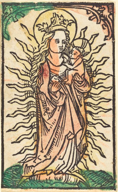 Madonna und Kind in einer Glorie auf einer Mondsichel stehend von German 15th Century