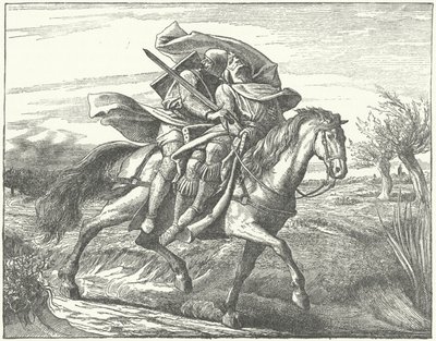 Ein deutscher Ritter bringt Valdemar II. von Dänemark nach seiner Niederlage in der Schlacht bei Bornhöved in Sicherheit von German School