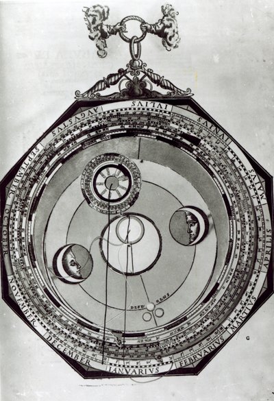Ein Volvelle, möglicherweise die Zyklen des Mondes zeigend, nach einer Illustration aus Astronomicon Caesareum von Petrus Apianus, 1540 von German School