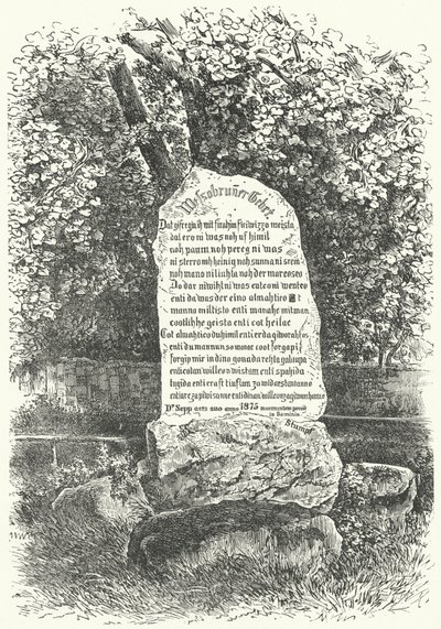 Eine Steintafel mit dem Wessobrunner Gebet (Gravur) von German School