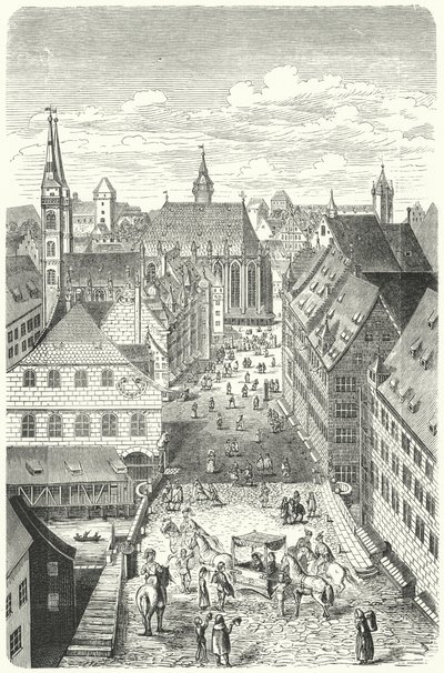 Eine Straße in Nürnberg im 15. Jahrhundert von German School