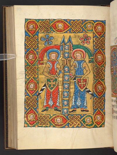 Add. 60629, f.84v Zwei Militärheilige, mit den Köpfen anderer von German School