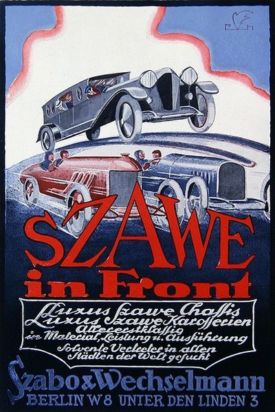 Werbung für Szawe Motorwagen von German School