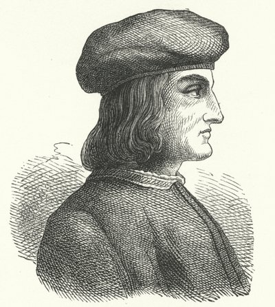 Aldus Manutius, venezianischer Humanist, Gelehrter, Drucker und Verleger (Gravur) von German School