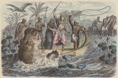 Altägyptischer Pharao auf Nilpferdjagd von German School