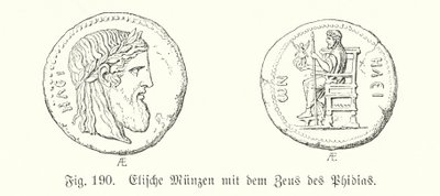 Antike griechische Münzen aus Elis mit Bildern des Zeus von Phidias von German School