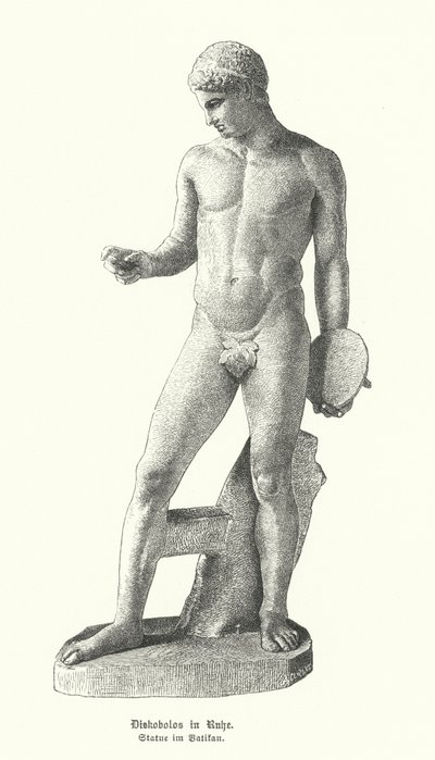 Antike griechische Statue eines Diskuswerfers in Ruhe von German School