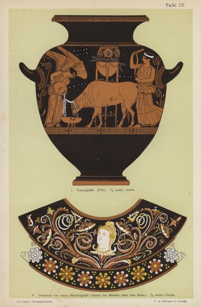 Antike griechische Vorratskrug und Ornament von einem Räuchergefäß von German School