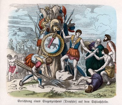 Alte Geschichte. Griechenland. Kriegstrophäen (Gravur) von German School