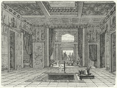 Atrium und Tablinum der Casa di Sallusti, Rom (Stich) von German School