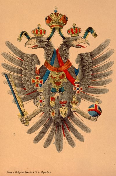 Österreichisch-Ungarisches Kaiserwappen, veröffentlicht von Robraki & Co., Magdeburg, ca. 1865 von German School