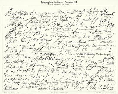 Autogramme berühmter Personen: Deutsche Schriftsteller und Wissenschaftler (Stich) von German School