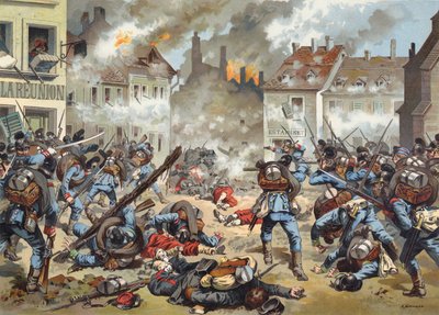 Kampf in den Straßen von Bazeilles, Deutsch-Französischer Krieg, 1. September 1870 von German School