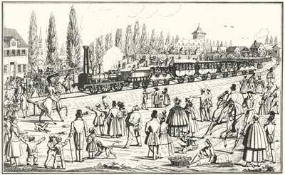 Bayerische Ludwigseisenbahn zwischen Nürnberg und Fürth (Gravur) von German School
