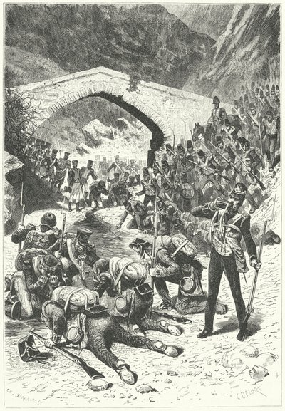 Britische Soldaten nutzen eine Kampfpause, um bei der Schlacht von Talavera Wasser zu trinken von German School