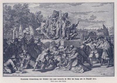 Brutaler Mord an den Brüdern Jan und Cornelis de Witt durch einen orangistischen Mob, Den Haag, Niederlande, 20. August 1672 von German School