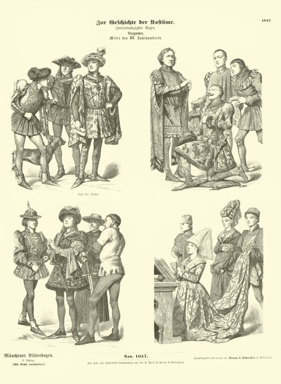Burgundische Kostüme, Mitte des 15. Jahrhunderts von German School