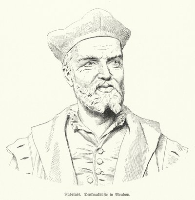 Büste des französischen Autors Francois Rabelais in Meudon, Frankreich (Lithographie) von German School