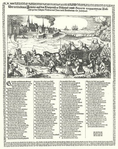 Karikatur, die Jesuiten zeigt, die 1620 zu Beginn des Dreißigjährigen Krieges aus Böhmen und Ungarn vertrieben wurden von German School