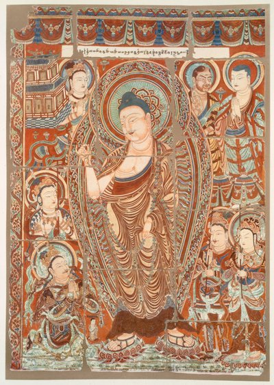 Höhlenmalerei, die die Verehrung des Buddha Simha zeigt, veröffentlicht ca. 1913 von German School