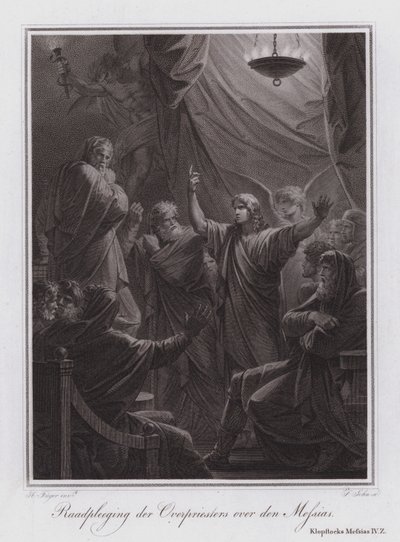 Beratung des Hohepriesters über den Messias (Gravur) von German School