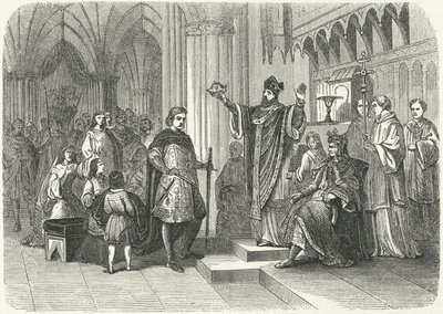 Krönung von Heinrich dem Jungen König durch Roger, Erzbischof von York von German School