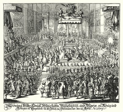 Krönung von König Wilhelm III. und Königin Maria in der Westminster Abbey von German School