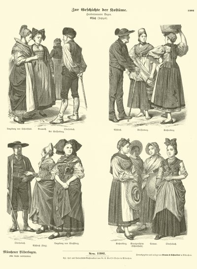 Kostüme aus dem Elsass, 19. Jahrhundert von German School