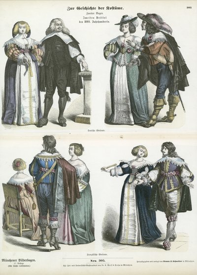 Kostüme des deutschen und französischen Adels, Mitte des 17. Jahrhunderts von German School