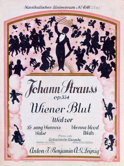 Titelblatt der Partitur des berühmten Walzers Wiener Blut op.354 von Johann Strauss II, 1930 von German School