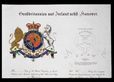 Wappen des Königs des Vereinigten Königreichs von Großbritannien und Irland, Verteidiger des Glaubens und König von Hannover (ca. 1801-37) von German School
