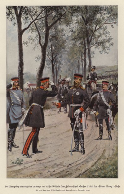 Kronprinz Friedrich von Deutschland verleiht Feldmarschall Helmuth von Moltke das Eiserne Kreuz im Namen seines Vaters, Kaiser Wilhelm I. von German School