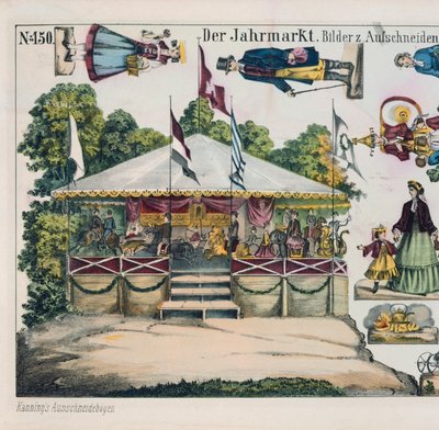 Ausschneidebogen mit einem Jahrmarktskarussell, veröffentlicht von Kanning, 1860 von German School
