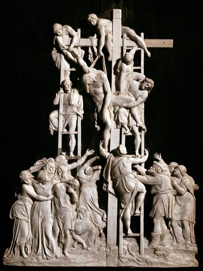 Abnahme vom Kreuz. Elfenbeinskulptur der deutschen Schule von German School